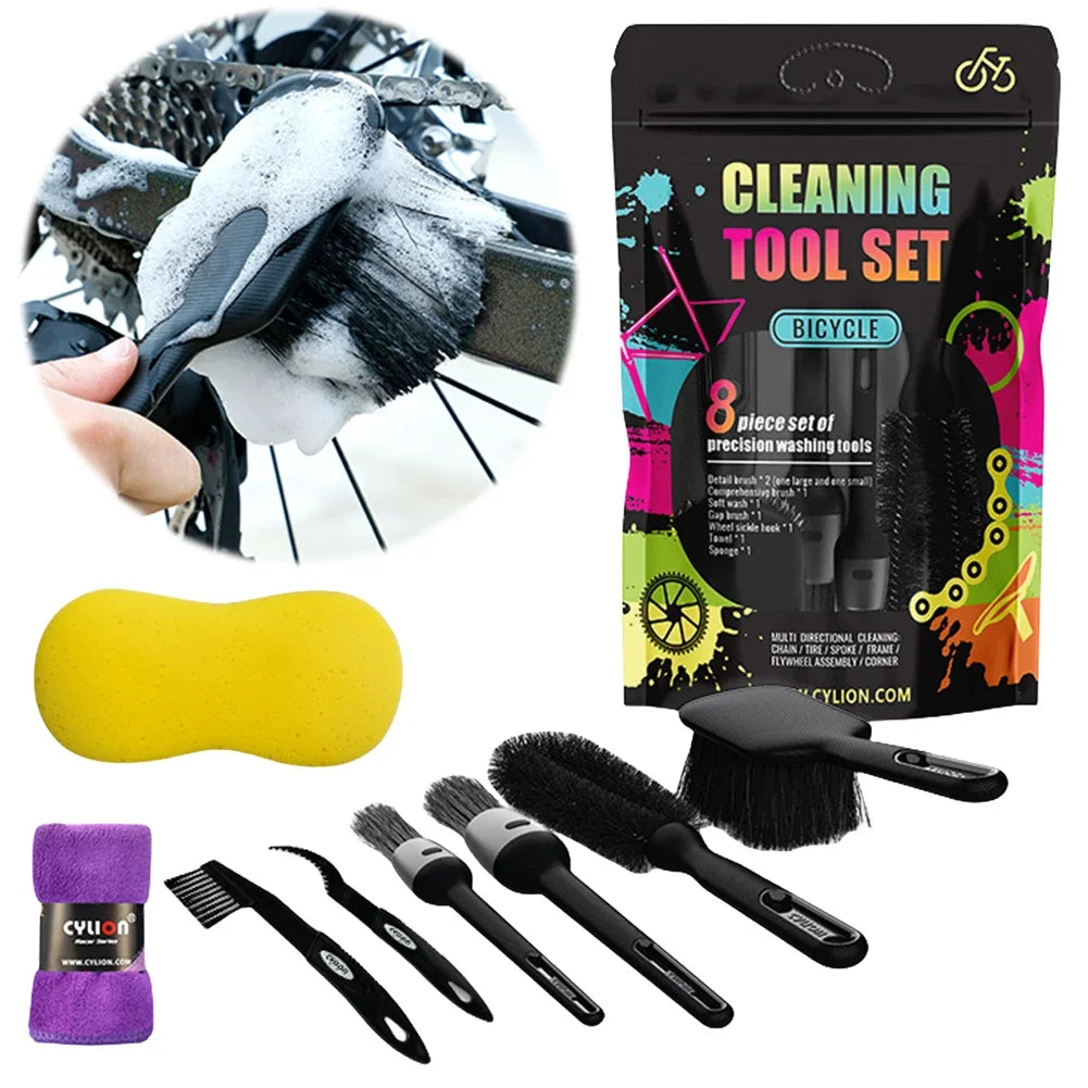 8pcs Bike Cleaning Brush Kit – Mountain & Road Bikes