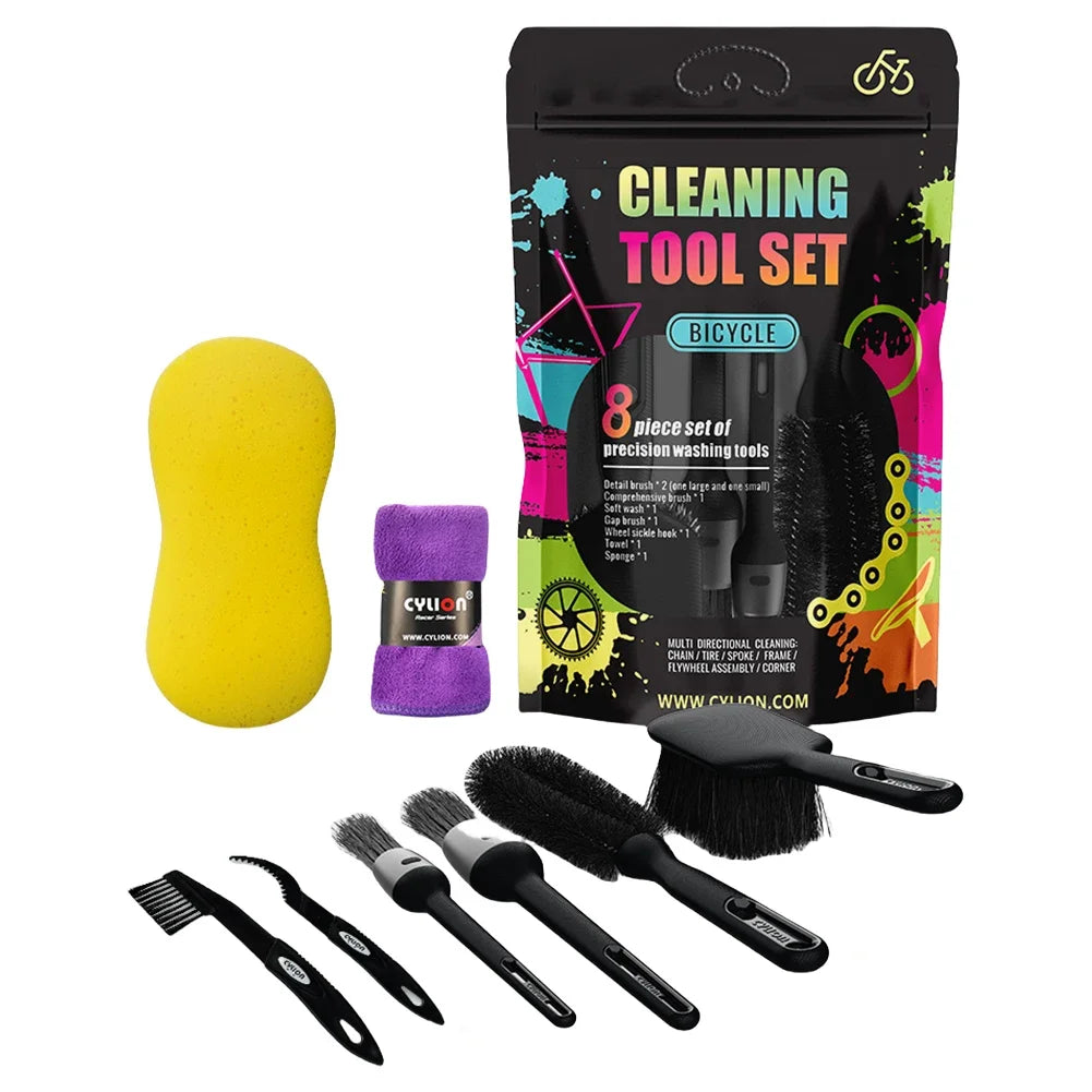 8pcs Bike Cleaning Brush Kit – Mountain & Road Bikes